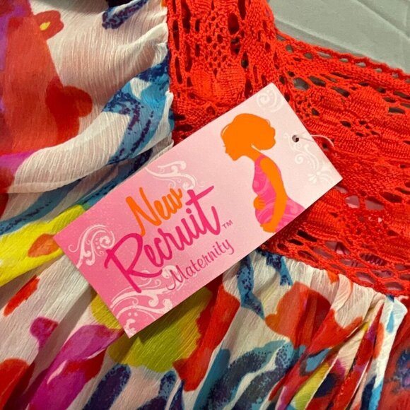 New Recruit Maternity Top Large Red Floral Chiffon Crochet Loungewear Sheer Cozy - Picture 2 of 11